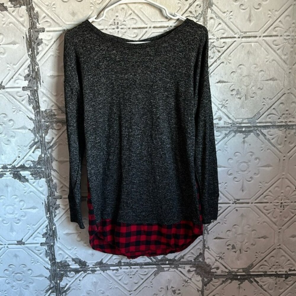 Maurices Buffalo plaid long sleeve tunic with lace up back
